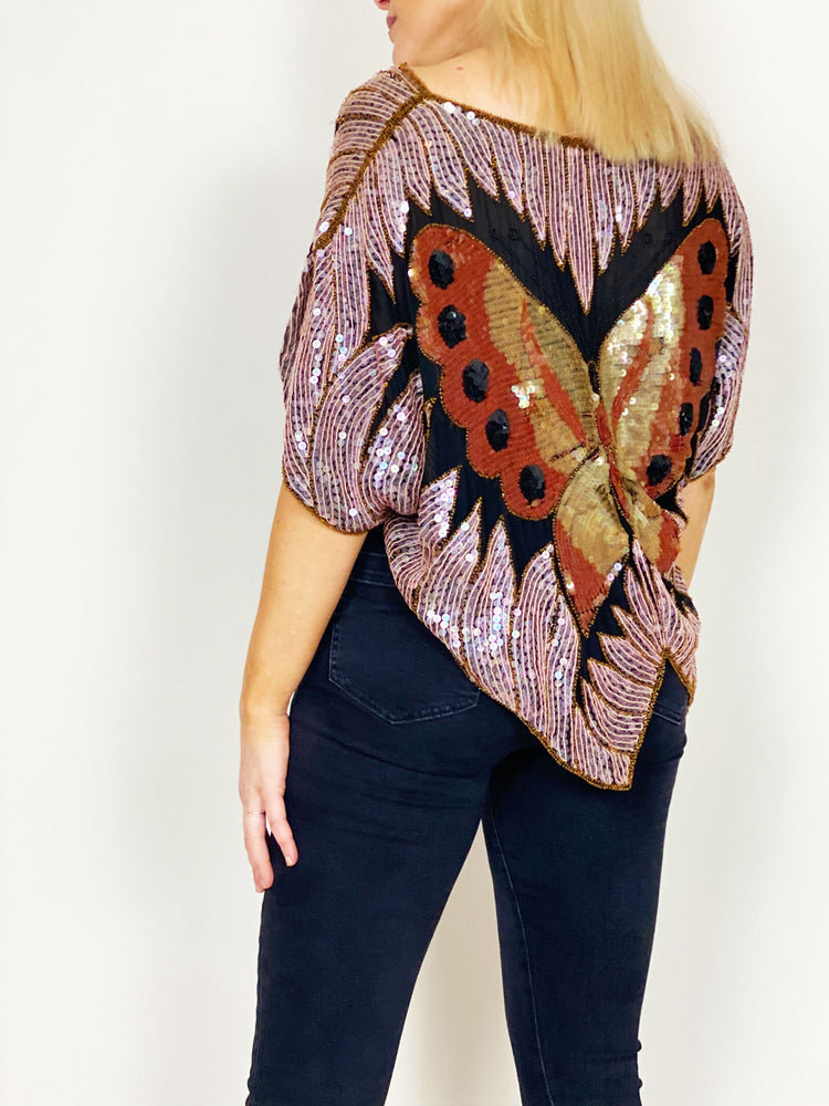 XOXO Vintage Butterfly Sequin Top - Therein - Modern & Vintage