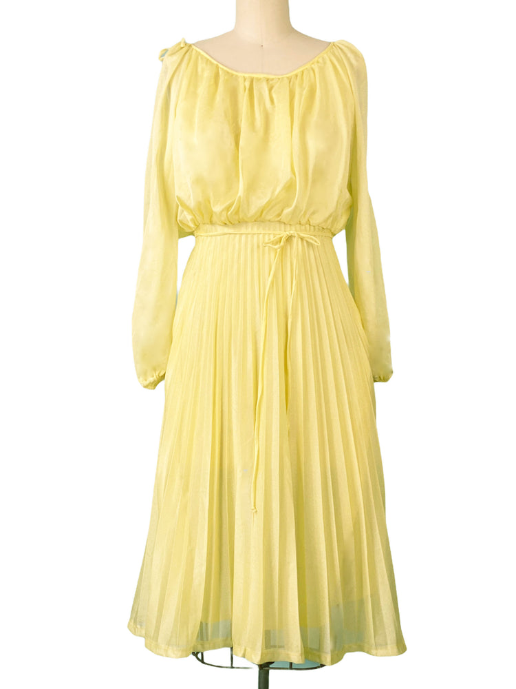 Grow Into Something New - Vintage 70's Open Shoulder Pleated Summer Dress - Therein - Modern & Vintage