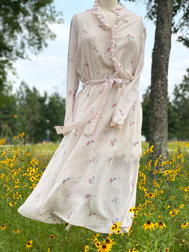 Grow Into Something New - Vintage Floral Chiffon Long Sleeve Dress - Therein - Modern & Vintage
