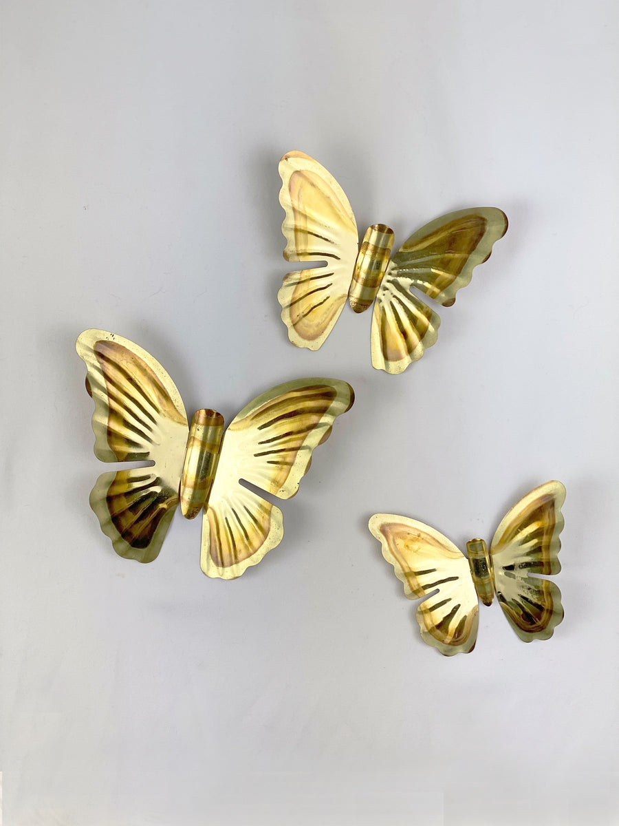 Brass Butterflies Wall Decor, Vintage Gold Metal Butterfly Decor, Three  Dimensional Butterfly Wall Hangings, Three Brass Tin Butterflies, 
