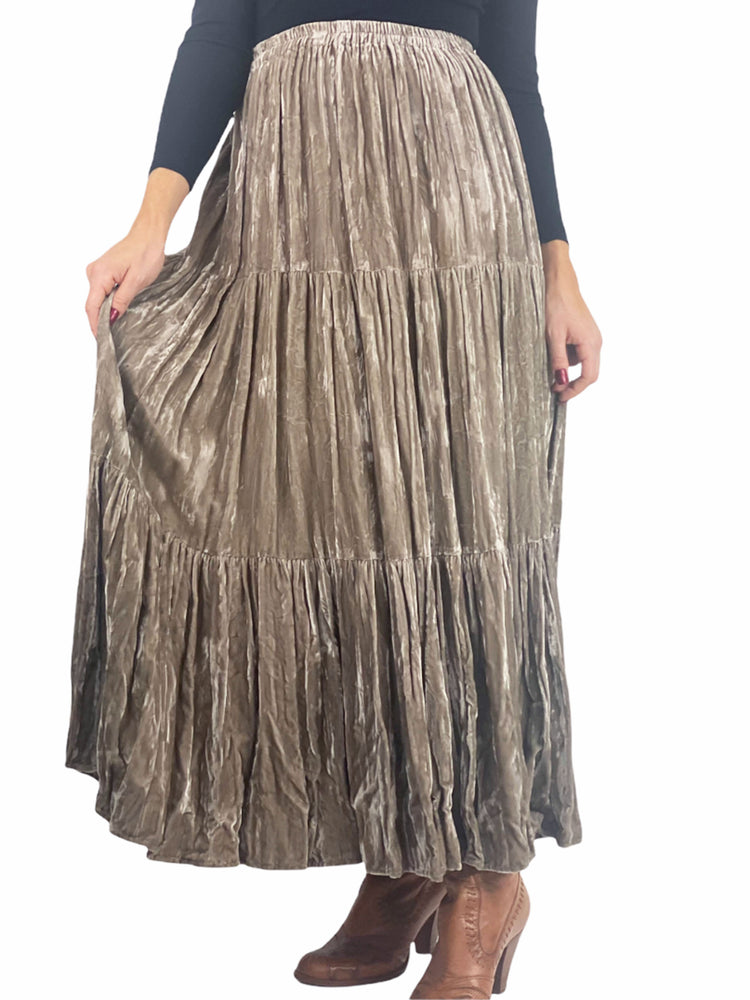 Vintage Dream Crushed Velvet Greige Boho Skirt - Therein - Modern & Vintage