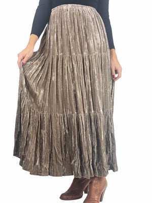 
                  
                    Vintage Dream Crushed Velvet Greige Boho Skirt - Therein - Modern & Vintage
                  
                